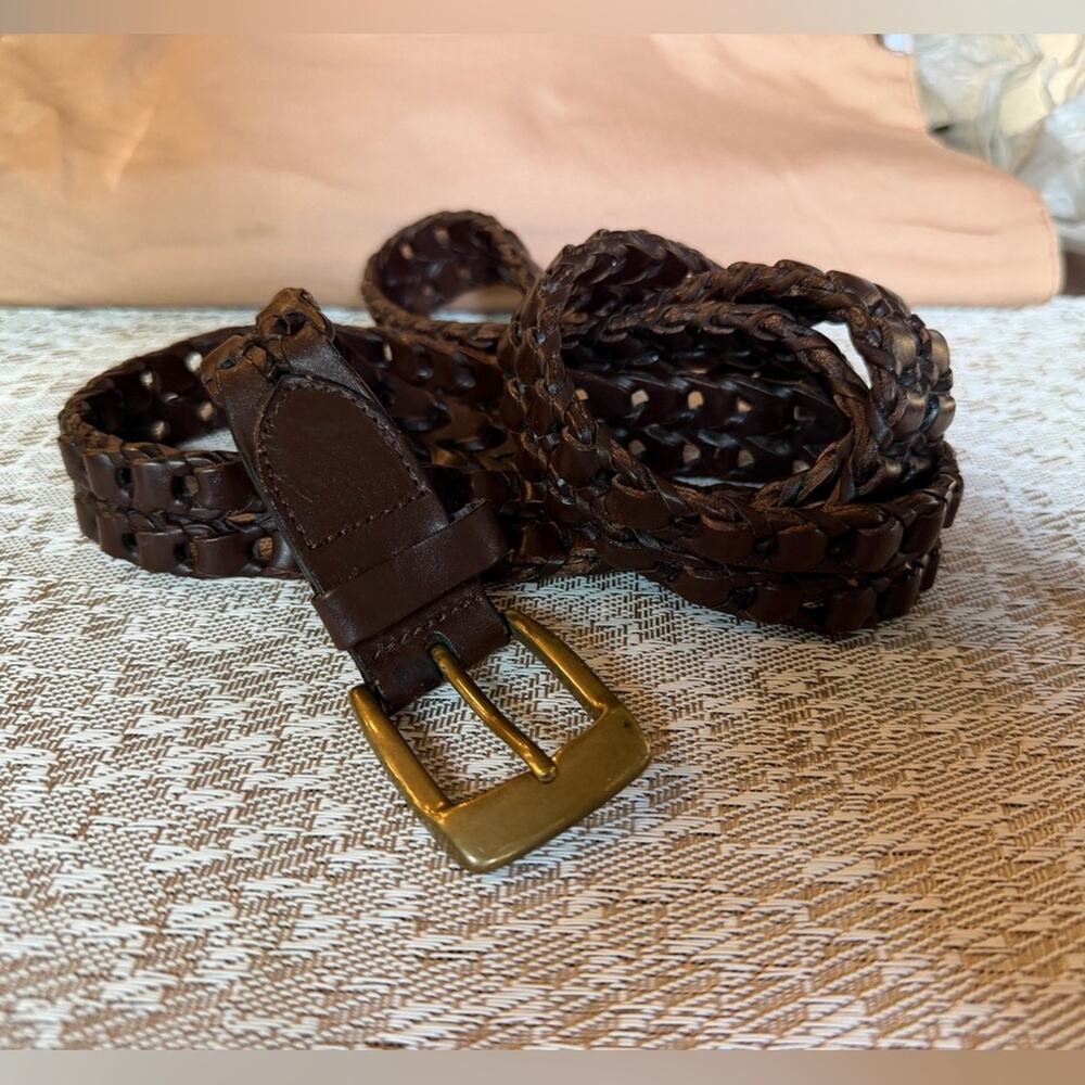 Men’s Roundtree & York brown weaved leather belt Sz 50/125